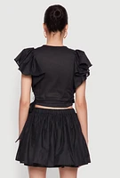 Womens Haute Monde Flutter Sleeve Side Tie Wrap Top, M