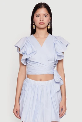 Womens Haute Monde Flutter Sleeve Side Tie Wrap Top,