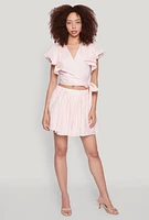 Womens Haute Monde Flutter Sleeve Side Tie Wrap Top, Pink, Size L