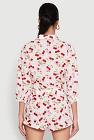 Womens Haute Monde Cherry Print Tie Front Crop Top, Multi, Size M