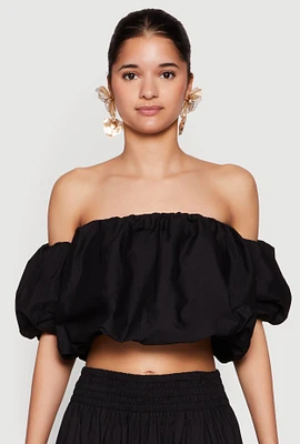 Womens Haute Monde Off The Shoulder Puff Sleeve Top, Black, Size S