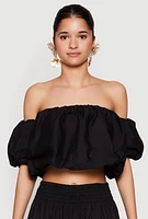 Womens Haute Monde Off The Shoulder Puff Sleeve Top, Black, Size S