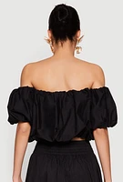 Womens Haute Monde Off The Shoulder Puff Sleeve Top, Black, Size S