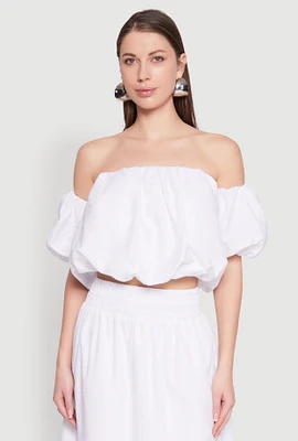 Womens Haute Monde Off The Shoulder Puff Sleeve Top, White, Size L