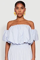Womens Haute Monde Off The Shoulder Puff Sleeve Top, Blue, Size M