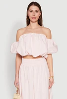 Womens Haute Monde Off The Shoulder Puff Sleeve Top, Pink, Size L