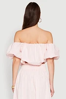 Womens Haute Monde Off The Shoulder Puff Sleeve Top, Pink, Size L