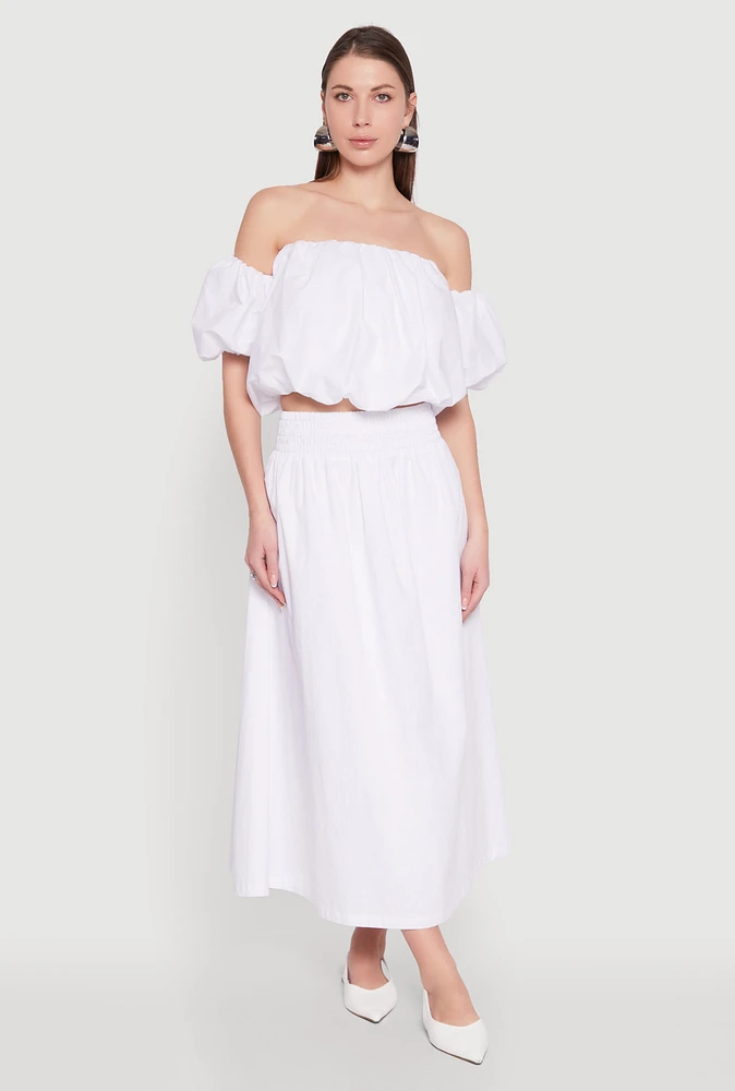 Womens Haute Monde High Waist Midi Skirt, White, Size M