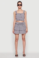 Womens Iris Gingham Square Neck Crop Top with Bows and Ruffles, Multi,
