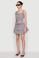 Womens Iris Gingham Square Neck Crop Top with Bows and Ruffles, Multi,