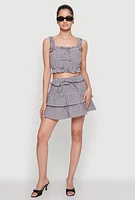 Womens Iris Gingham Square Neck Crop Top with Bows and Ruffles, Multi,