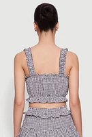 Womens Iris Gingham Square Neck Crop Top with Bows and Ruffles, Multi,
