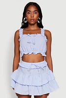 Womens Iris Gingham Square Neck Crop Top with Bows and Ruffles,