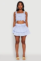 Womens Iris Gingham Square Neck Crop Top with Bows and Ruffles,