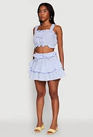 Womens Iris Gingham Square Neck Crop Top with Bows and Ruffles,