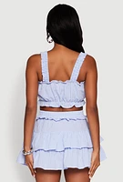 Womens Iris Gingham Square Neck Crop Top with Bows and Ruffles,