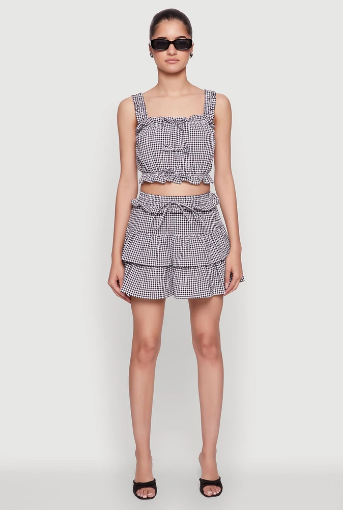 Womens Iris Gingham Print Ruffle Tiered Skirt, Multi, Size S