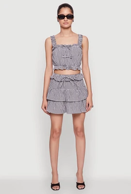 Womens Iris Gingham Print Ruffle Tiered Skirt, Multi, Size S