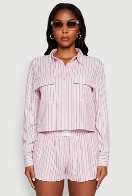 Womens Iris Classic Fit Textured Knit Shirt with Flap Pocket, Pink, Size L