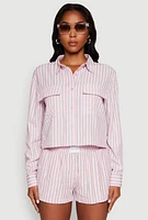 Womens Iris Classic Fit Textured Knit Shirt with Flap Pocket, Pink, Size L