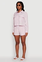 Womens Iris Classic Fit Textured Knit Shirt with Flap Pocket, Pink, Size L