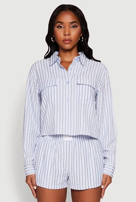 Womens Iris Classic Fit Textured Knit Shirt with Flap Pocket, Blue, Size M