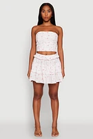 Womens Iris Floral Print Lace Detail Cropped Tube Top, White,