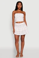 Womens Iris Floral Print Lace Detail Cropped Tube Top, White,