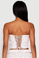 Womens Iris Floral Print Lace Detail Cropped Tube Top, White,