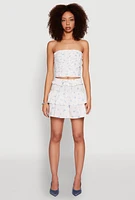 Womens Iris Floral Print Lace Detail Cropped Tube Top, White,