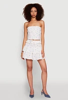 Womens Iris Floral Print Lace Detail Cropped Tube Top, White,