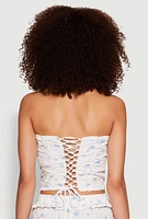 Womens Iris Floral Print Lace Detail Cropped Tube Top, White,