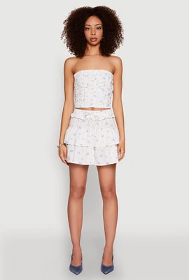 Womens Iris High Waist Tiered Mini Skirt, White,