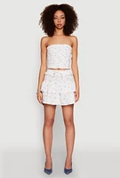 Womens Iris High Waist Tiered Mini Skirt, White,