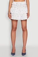 Womens Iris High Waist Tiered Mini Skirt, White,