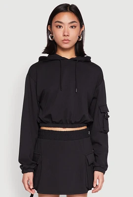 Womens Iris Fleece Cargo Pocket Pullover Hoodie,