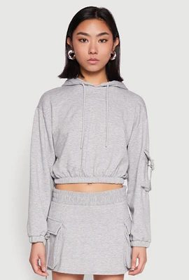 Womens Iris Fleece Cargo Pocket Pullover Hoodie, Grey, Size L