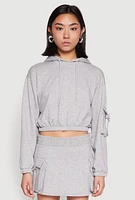 Womens Iris Fleece Cargo Pocket Pullover Hoodie, Grey, Size L