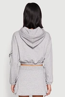 Womens Iris Fleece Cargo Pocket Pullover Hoodie, Grey, Size L