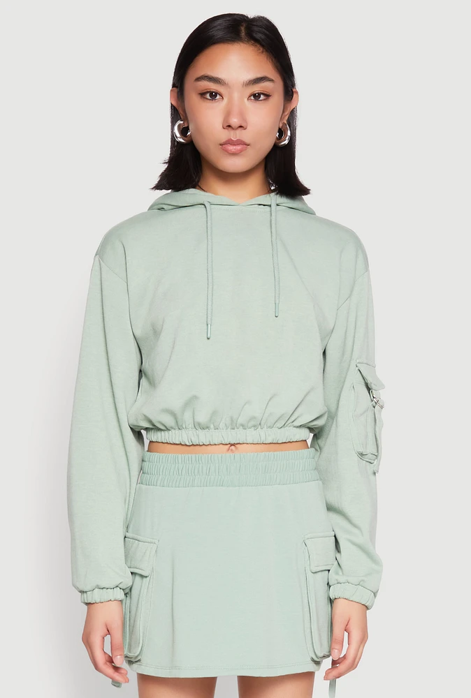 Womens Iris Fleece Cargo Pocket Pullover Hoodie,