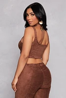 Womens Iris Faux Suede Cropped Bustier Top, Brown, Size M