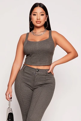 Womens Iris Houndstooth Crop Top, Grey, Size M