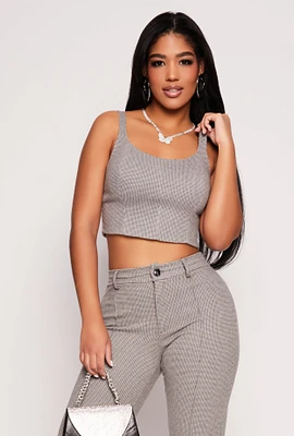 Womens Iris Houndstooth Crop Top, Grey, Size M