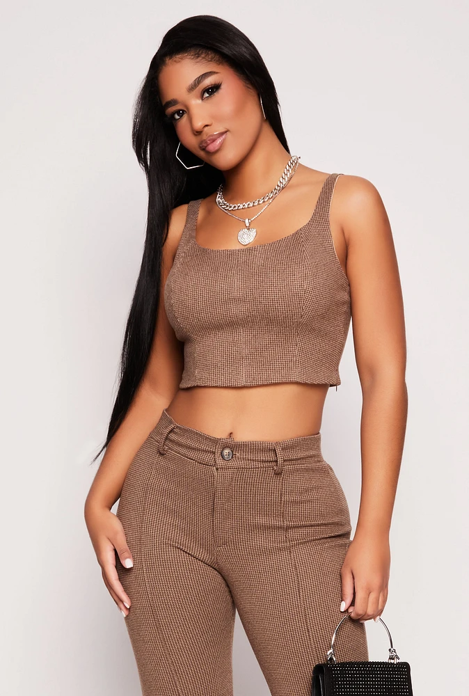 Womens Iris Houndstooth Crop Top, Brown, Size S