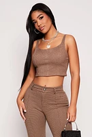 Womens Iris Houndstooth Crop Top, Brown, Size S