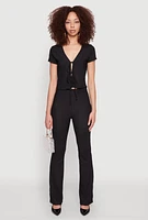Womens Iris Textured Knit Tie Front Top, Black, Size L