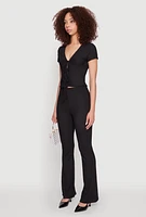 Womens Iris Textured Knit Tie Front Top, Black, Size L