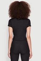Womens Iris Textured Knit Tie Front Top, Black, Size L