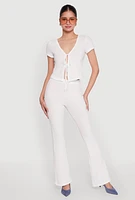 Womens Iris Textured Knit Tie Front Top, White,
