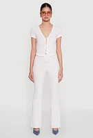 Womens Iris Textured Knit Tie Front Top, White,